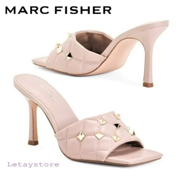 NWT Marc Fisher Quilted Studded Square Toe Stiletto Heel Sandals
